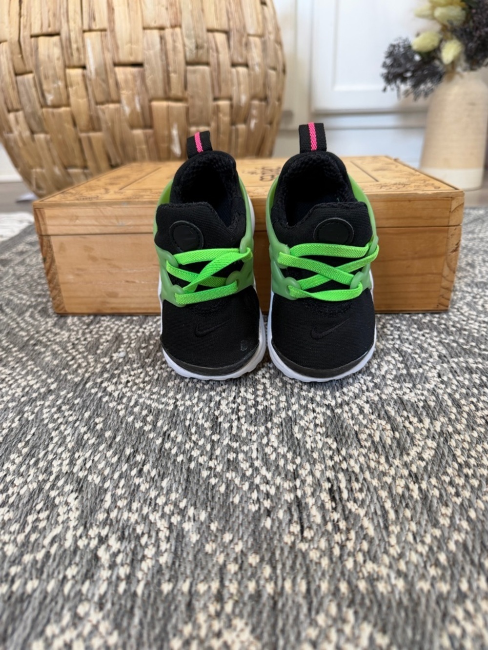 Nike Kids Black & Green Sneakers with Pink Swoosh - Picture 5 of 14